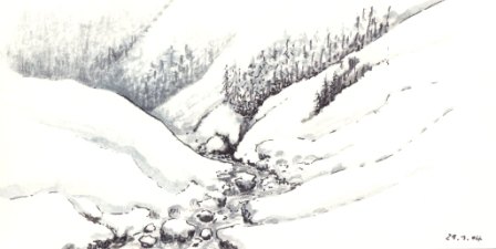 W04 Bergbach im Winter, 10x20