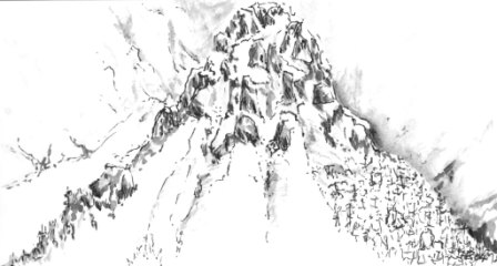 W04 Bergspitze,Feder laviert, 10x20