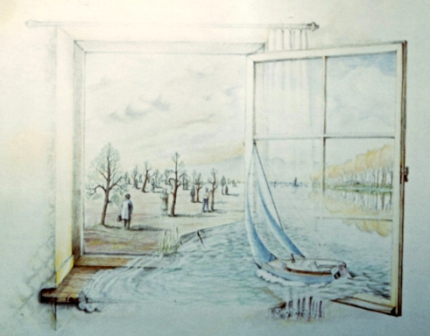 W82 Das Fenster, Farbstift,,1982